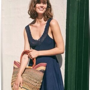 Sezane Jasmine Dress - XS Navy Blue with Lace Trim